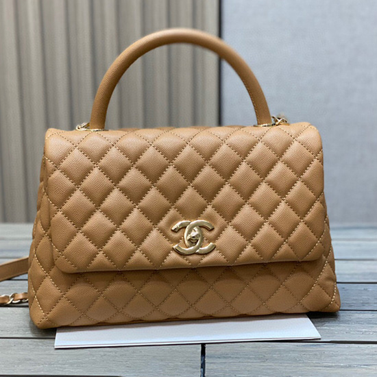 Chanel Klaptaske Med Tophåndtag Brun A92991