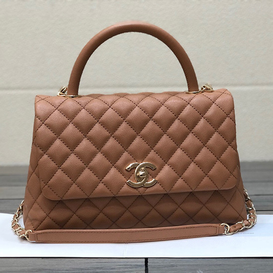 Chanel Klaptaske Med Tophåndtag Camel A92991