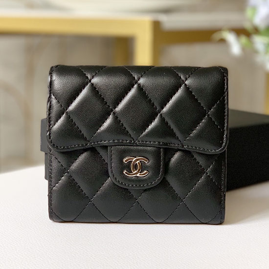 Chanel Lammeskind Lille Pung Sort Med Sølv Ap31528