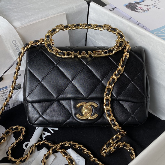 Chanel Lammeskind Lille Skuldertaske Sort As3749