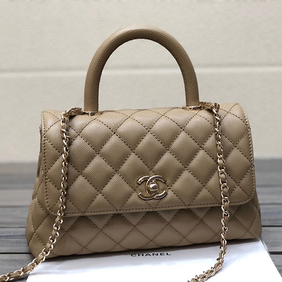 Chanel Lille Klaptaske Med Tophåndtag Beige A92990