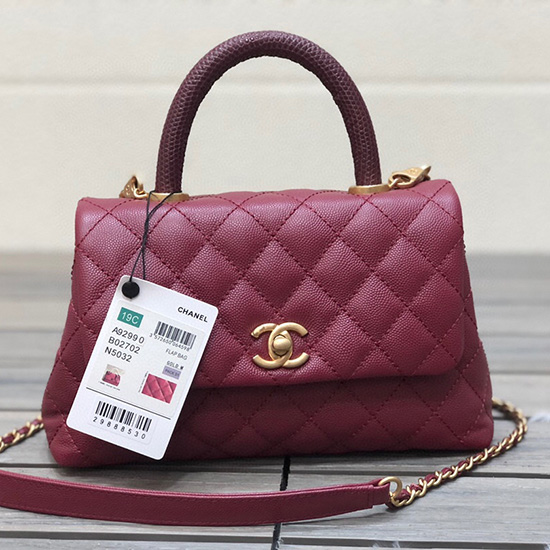 Chanel Lille Klaptaske Med Tophåndtag Bordeaux A929907