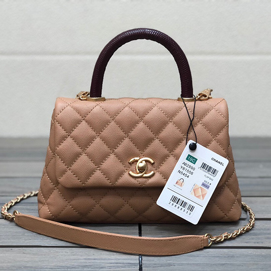 Chanel Lille Klaptaske Med Tophåndtag Camel A92990