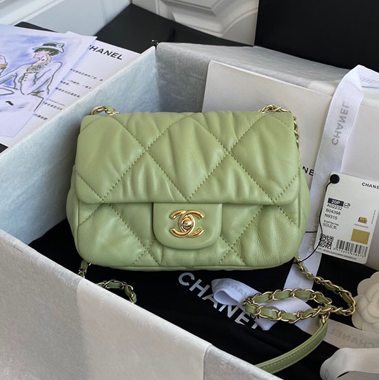 Chanel Læder Lille Flap Taske Grøn As2232