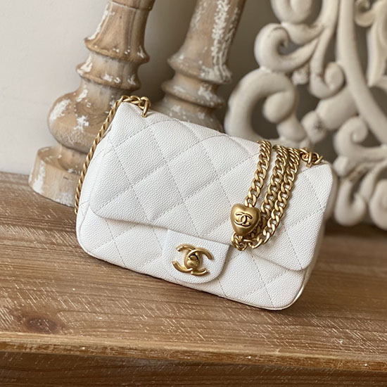 Chanel Læder Mini Flap Taske Hvid As3828