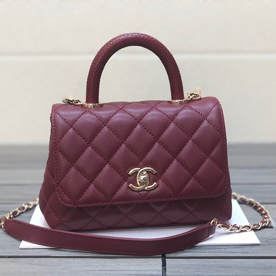 Chanel Mini Klaptaske Med Tophåndtag Bordeaux As2215