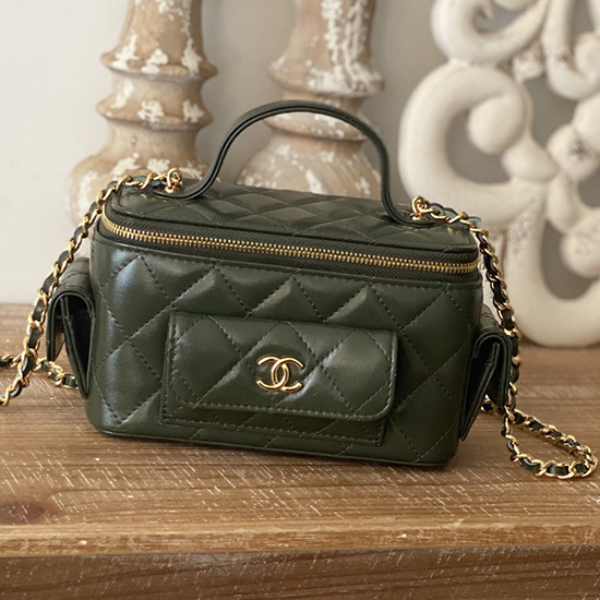 Chanel Mini Skuldertaske I Læder Khaki Ap81231