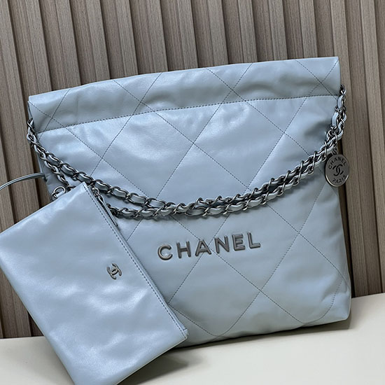 Chanel Skinnende Kalveskind Lille Håndtaske Blå As3260