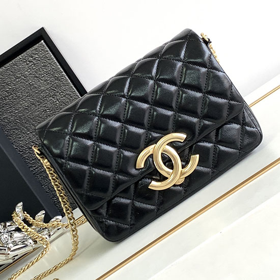 Chanel Skuldertaske Med Klap I Lammeskind Sort As3855