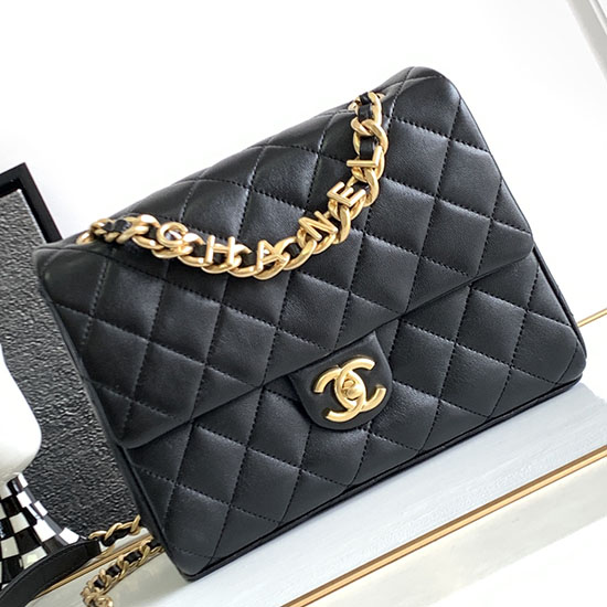 Chanel Skuldertaske Med Klap I Lammeskind Sort As3896