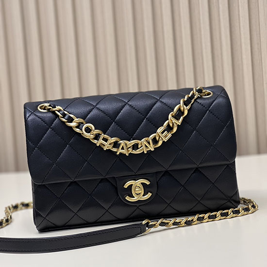 Chanel Skuldertaske Med Klap I Lammeskind Sort As3897