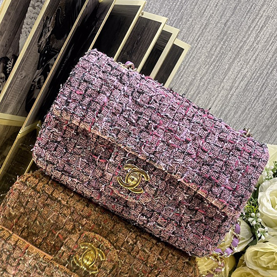 Chanel Tweed Lille Klaptaske Blå Cf69901