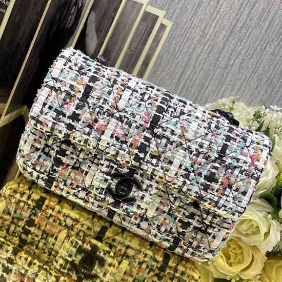 Chanel Tweed Lille Klaptaske Blå Cf69903