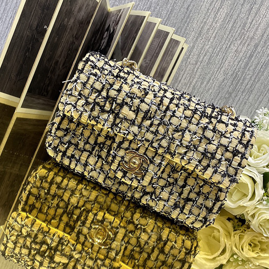 Chanel Tweed Lille Klaptaske Blå Cf69904