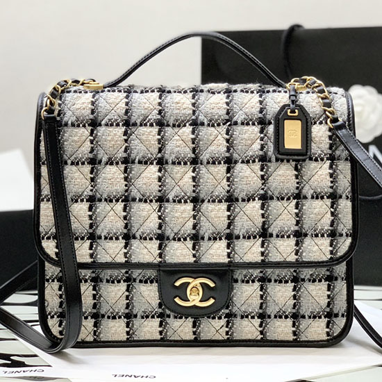 Chanel Tweed Stor Rygsæk Hvid As3662