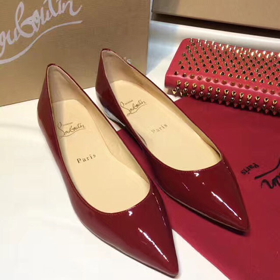 Christian Louboutin Patent Læder Spidstå Flad Bordeaux Cl003