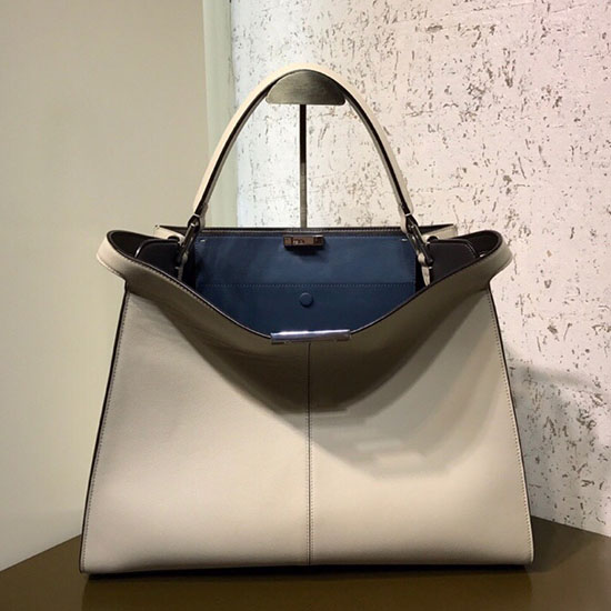 Fendi Blødt Kalveskind Peekaboo X-lite Taske Hvid Og Blå F83041