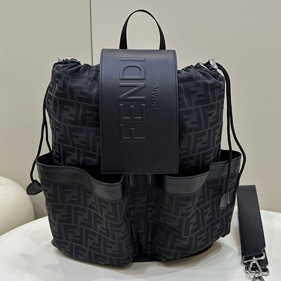 Fendi Ff Jacquard Strike Medium Rygsæk Sort F8583