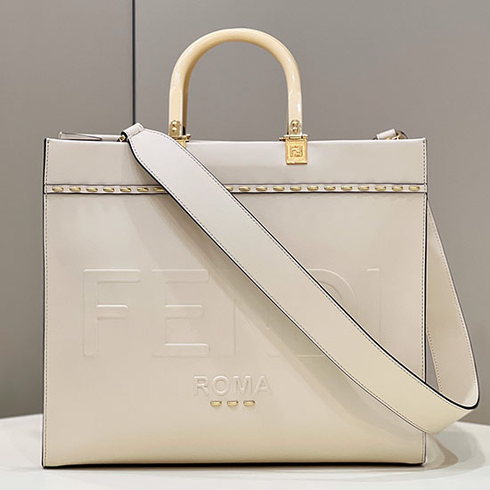 Fendi Sunshine Medium Læder Shopper Hvid F8395