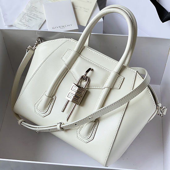 Givenchy Mini Antigona Lock Lædertaske Hvid G199115