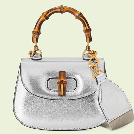 Gucci Bambus 1947 Mini Top Håndtag Taske Sølv 686864