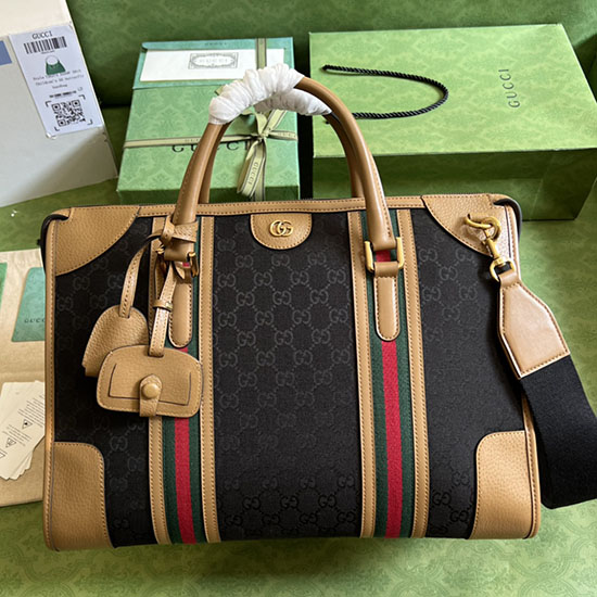 Gucci Canvas Bauletto Ekstra Stor Duffeltaske Brun 715671