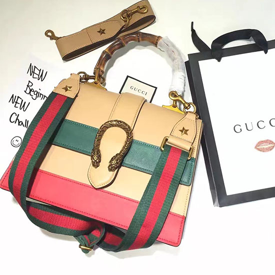 Gucci Dionysus Læder Taske Med Tophåndtag Orange/grøn/rød 448075