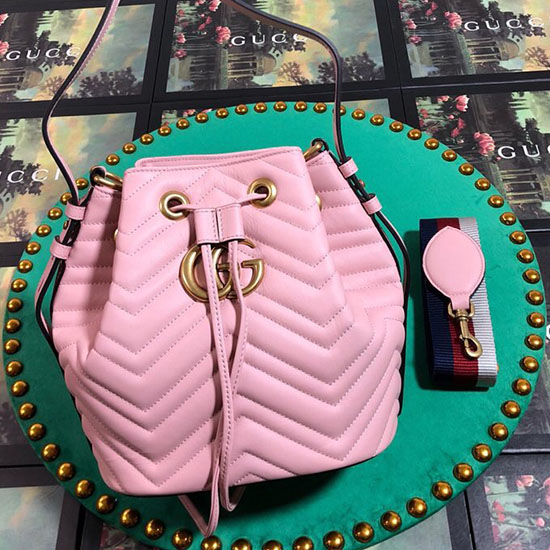 Gucci Gg Marmont Bøttetaske I Læder 476674 Pink