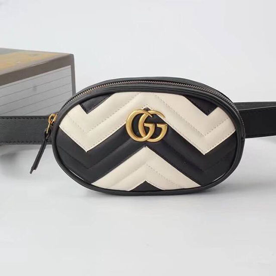 Gucci Gg Marmont Matelasse Læder Bæltetaske Hvid Og Sort 476434