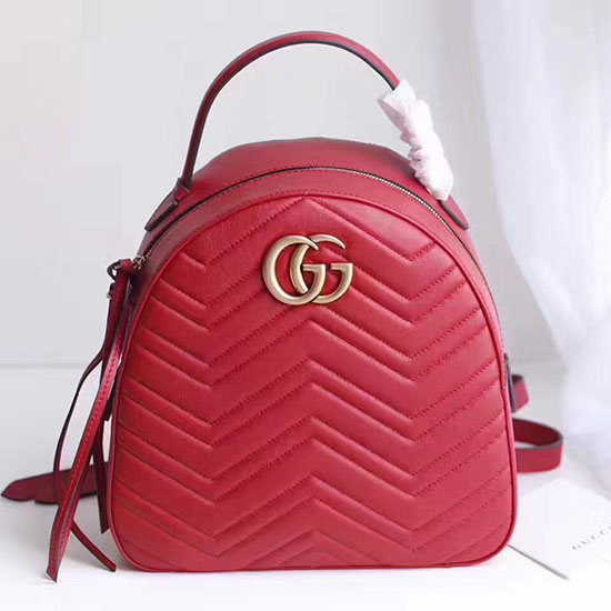 Gucci Gg Marmont Quiltet Læder Rygsæk Rød 476671