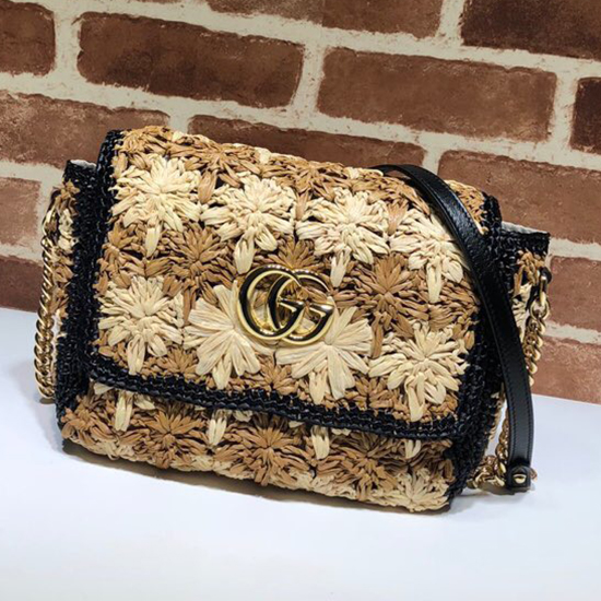 Gucci Gg Marmont Raffia Lille Skuldertaske Sort 574433