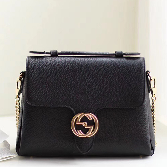 Gucci Interlocking Gg Læder Crossbody Taske Sort 510302