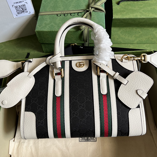 Gucci Lille Canvas Top Håndtag Taske Sort 715772