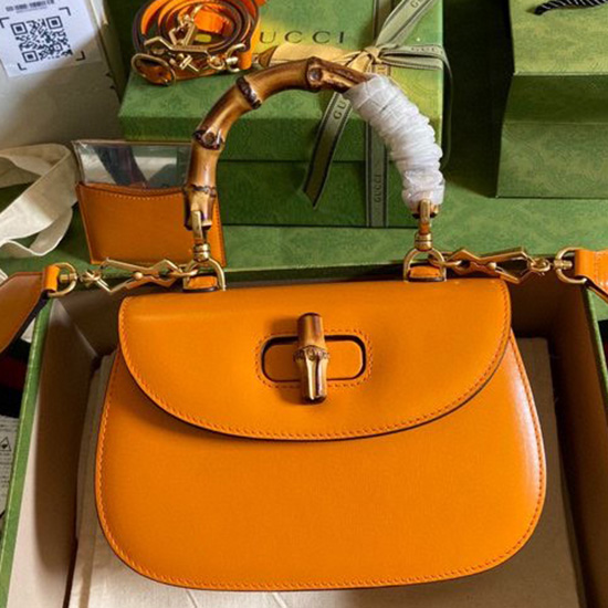 Gucci Lille Tophåndtagstaske Med Bambus Orange 675797