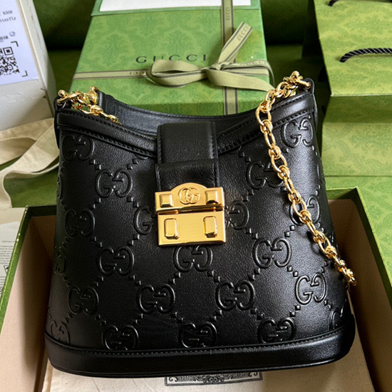 Gucci Læder Lille Gg Skuldertaske Sort 675788