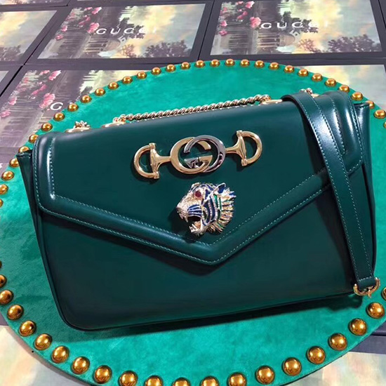 Gucci Medium Skuldertaske Med Tigerhoved Grøn 537241