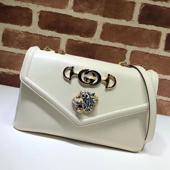 Gucci Medium Skuldertaske Med Tigerhoved Hvid 537241