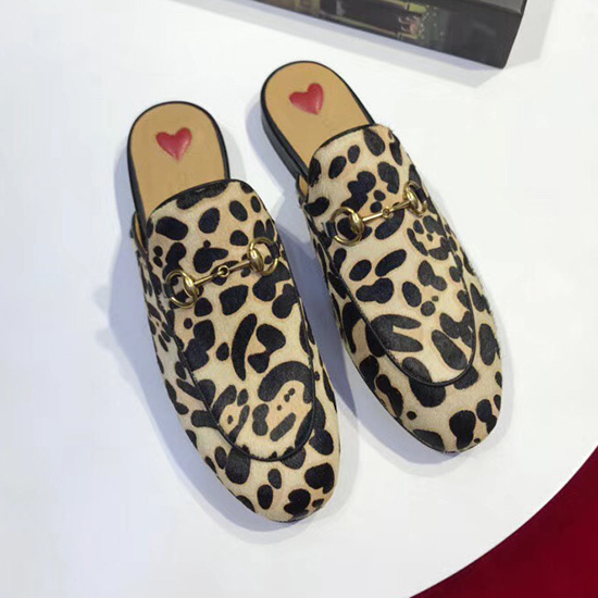 Gucci Princetown Leopard Kalvehår Hjemmesko 476250