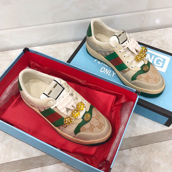 Gucci Screener Læder Sneaker Grøn Med Kirsebær 570442