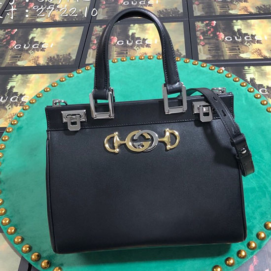 Gucci Zumi Glat Læder Lille Tophåndtag Taske Sort 569712