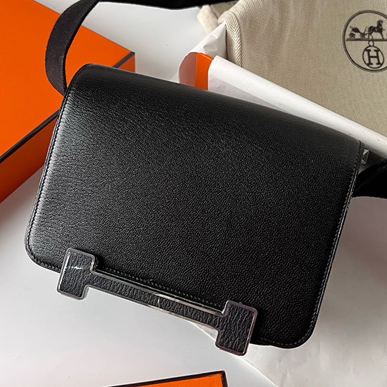 Hermes Geta Chevre Taske Sort Med Sølv Hg06211