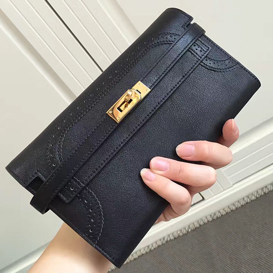 Hermes Kelly Clutch Taske I Sort Swift Læder Hk1210