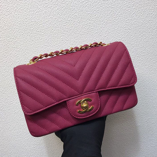 Klassisk Chanel Chevron Lille Skuldertaske Rose Med Guld Hardware Cf1116