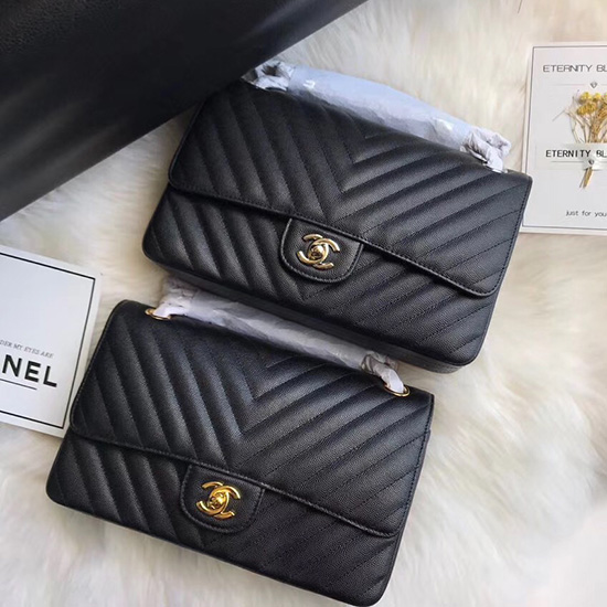 Klassisk Chanel Chevron Skuldertaske Med Flap Sort Cf1112