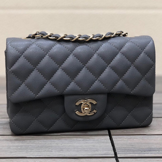 Klassisk Chanel Grain Kalveskind Lille Flap Taske Grå Cf1116