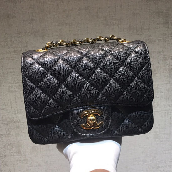 Klassisk Chanel Kornet Kalveskind Mini Taske Sort Med Guld Hardware Cf1115