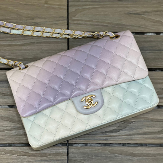 Klassisk Chanel Lammeskind Taske Med Medium Flap Blå Cf1112