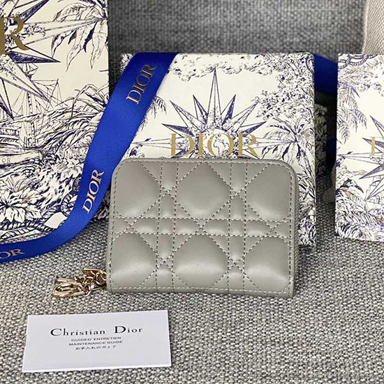 Lady Dior Lammeskind Voyageur Lille Møntpung Grå S0985