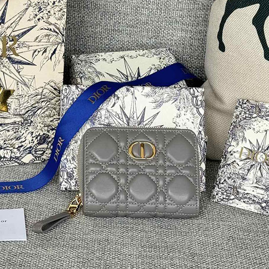 Lady Dior Skarlagenrød Lammeskind Pung Grå S5032