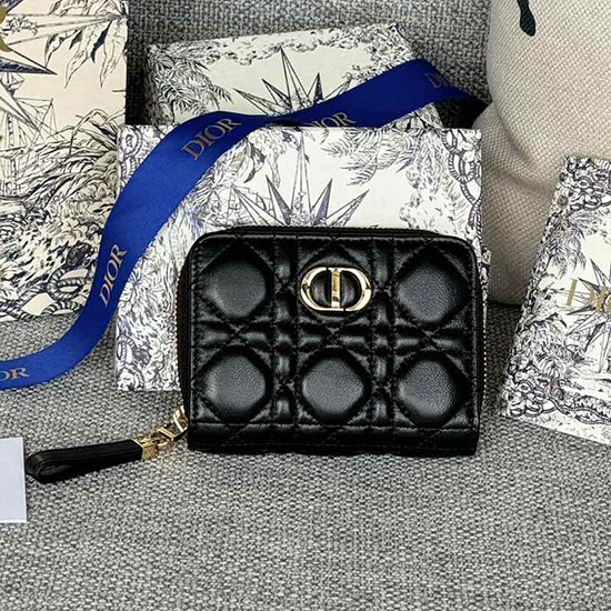 Lady Dior Skarlagenrød Lammeskind Pung Sort S5032